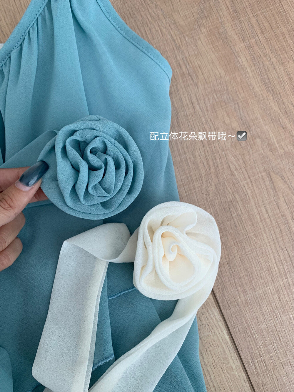 WGWE Soft Asymmetrical Floral Strap Top with Flowing Tie