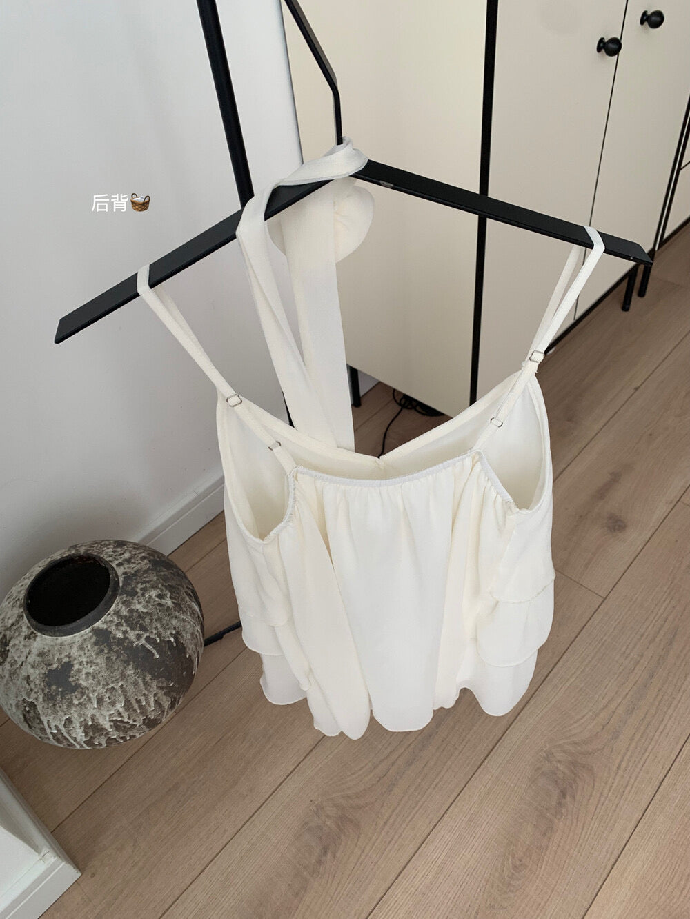 WGWE Soft Asymmetrical Floral Strap Top with Flowing Tie