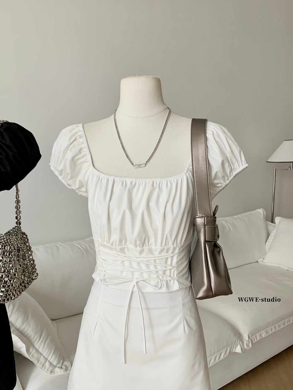 Puff Sleeve Tie-Front Crop Top + Mini Skirt Set