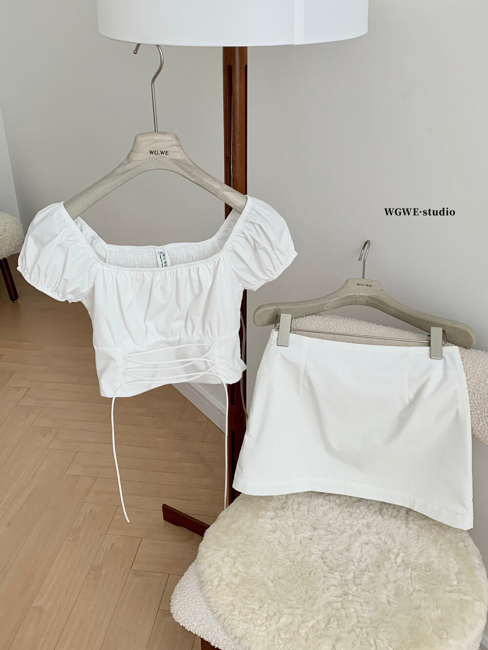 Puff Sleeve Tie-Front Crop Top + Mini Skirt Set