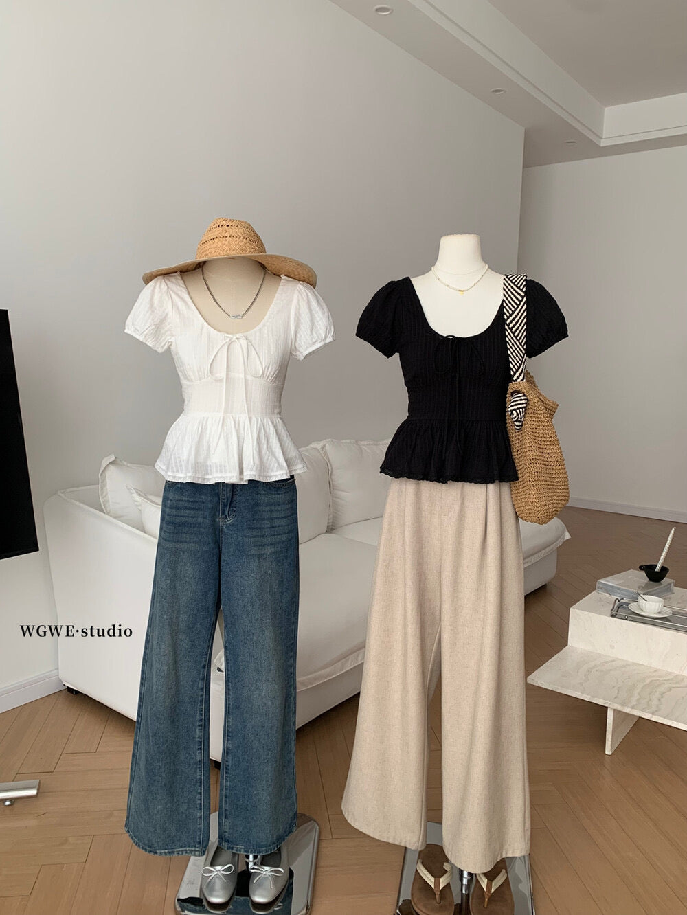 French Ruffle Puff Sleeve Slim-Fit Crop Top