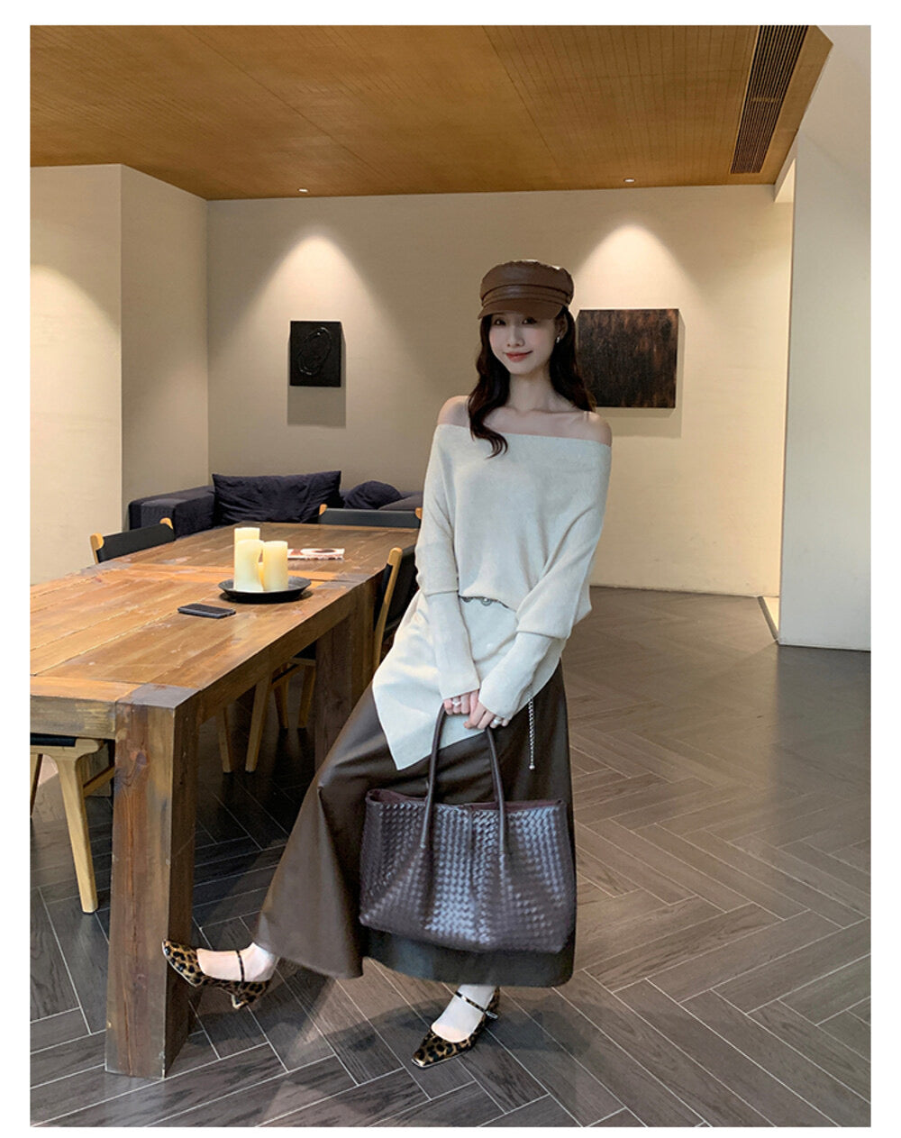 AIXILI Asymmetrical Off-Shoulder Knit Sweater with Waist Tie (wool)