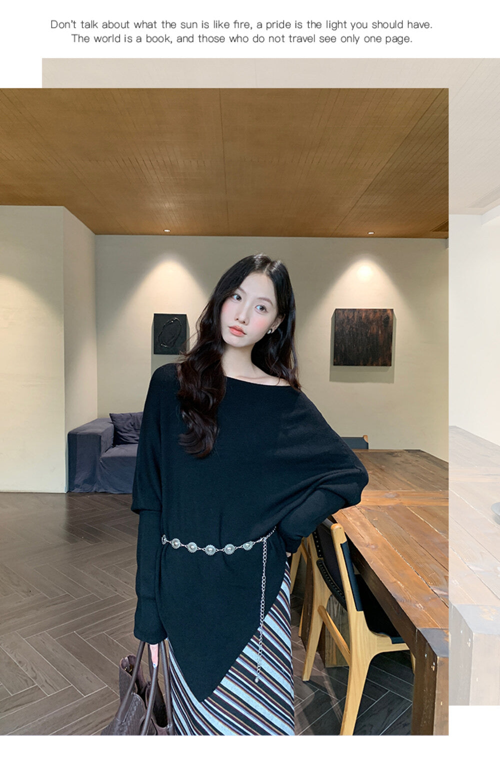 AIXILI Asymmetrical Off-Shoulder Knit Sweater with Waist Tie (wool)