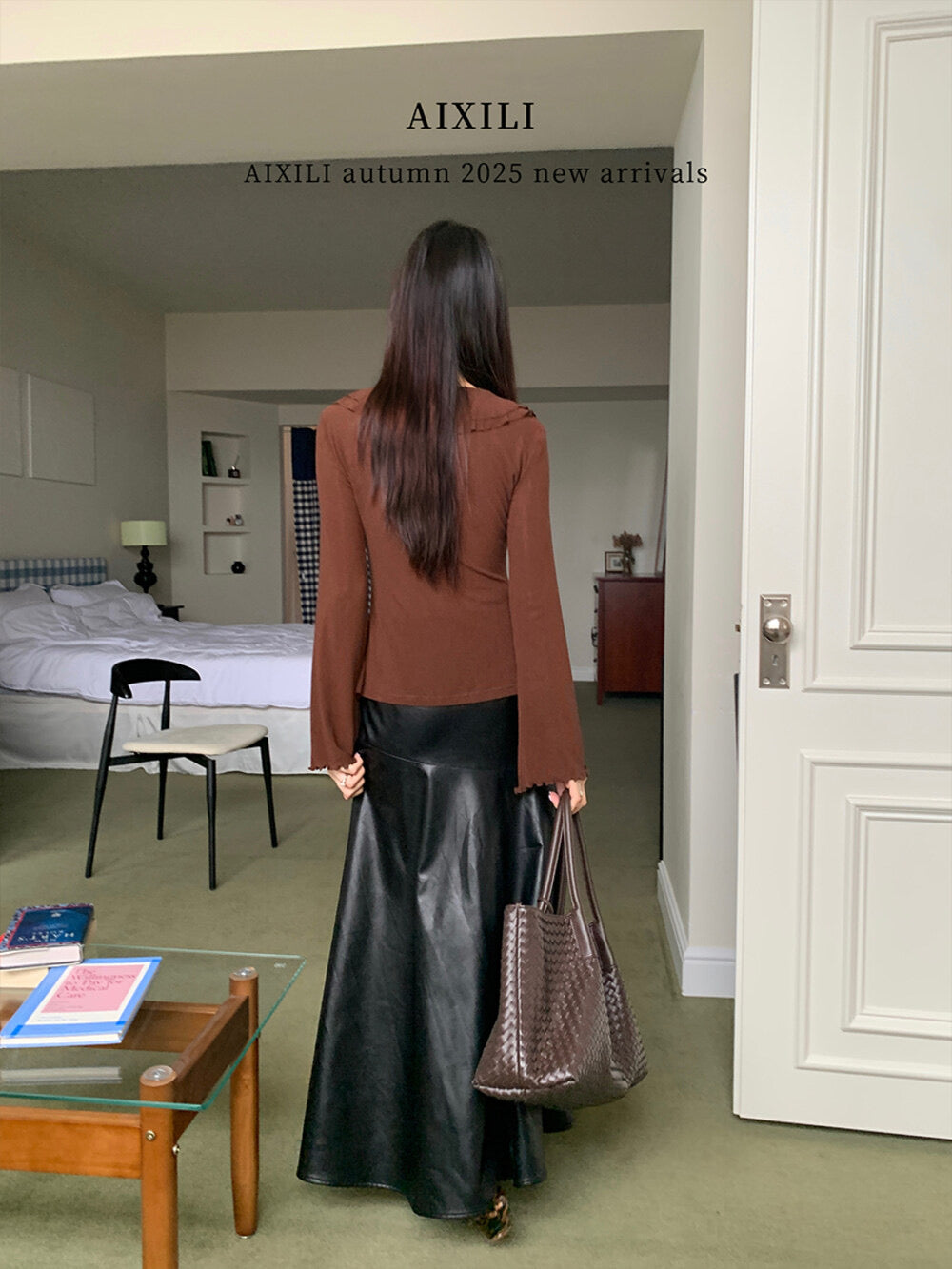 AIXILI V-Neck Asymmetrical Ruffle Sheer Knit Top