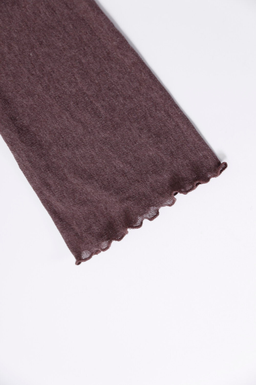 AIXILI V-Neck Asymmetrical Ruffle Sheer Knit Top