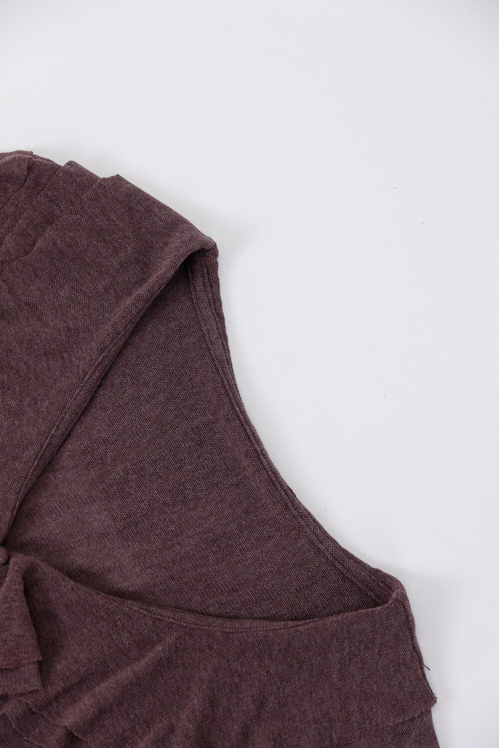 AIXILI V-Neck Asymmetrical Ruffle Sheer Knit Top