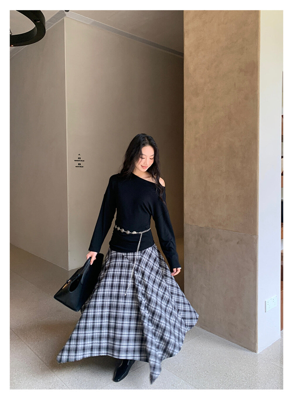 AIXILI Vintage Plaid Asymmetrical Patchwork A-Line Skirt