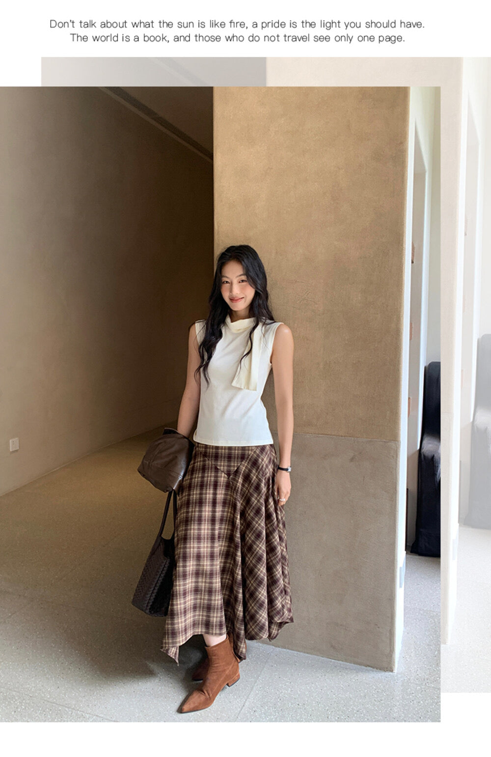 AIXILI Vintage Plaid Asymmetrical Patchwork A-Line Skirt