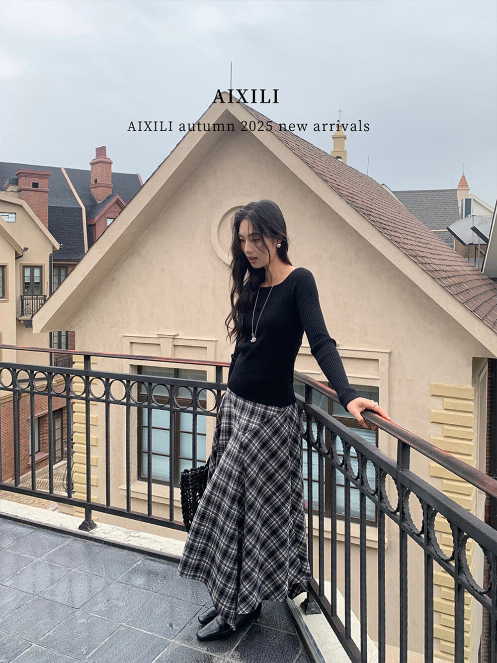 AIXILI Vintage Plaid Asymmetrical Patchwork A-Line Skirt
