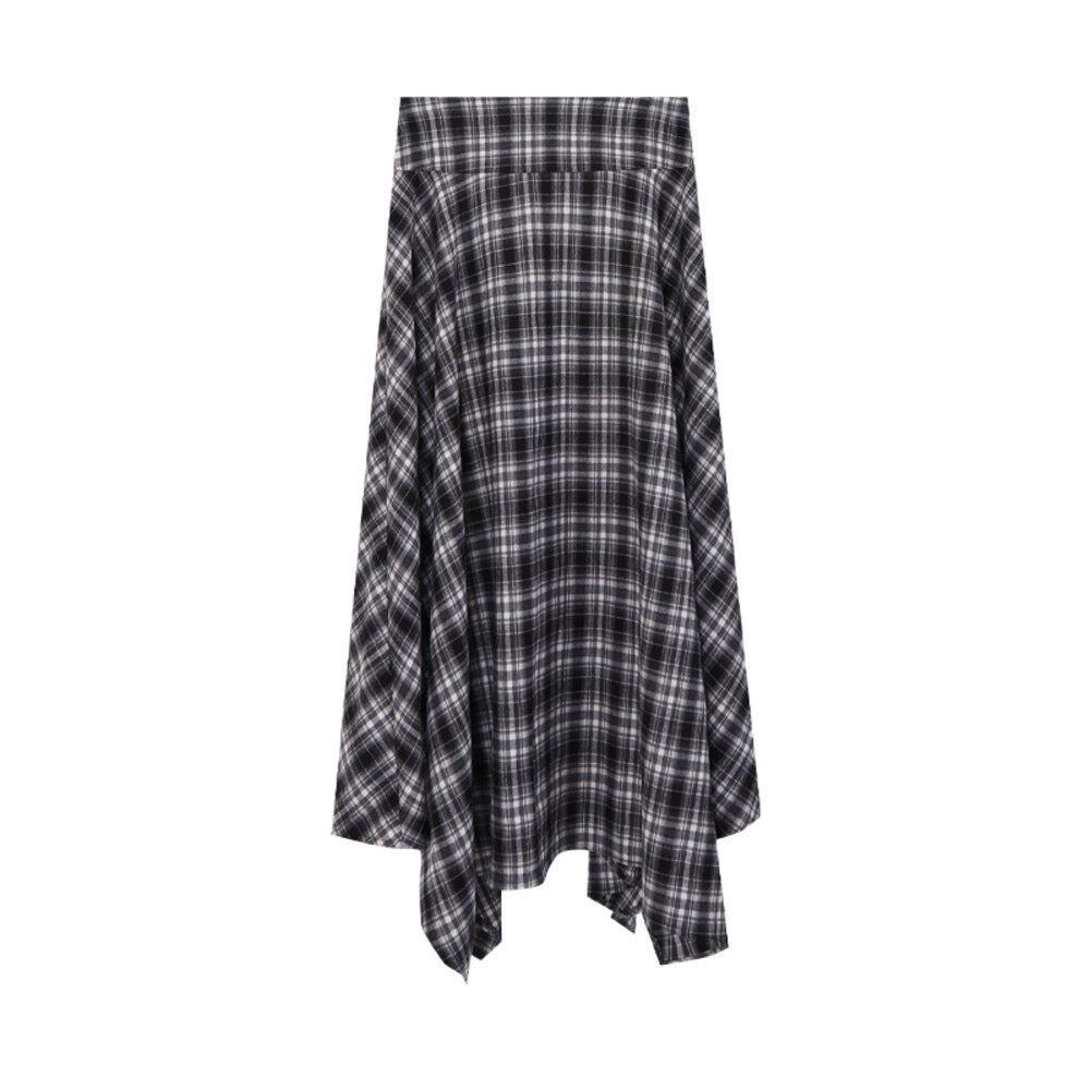 AIXILI Vintage Plaid Asymmetrical Patchwork A-Line Skirt