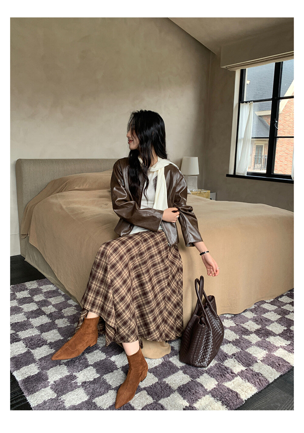 AIXILI Vintage Plaid Asymmetrical Patchwork A-Line Skirt
