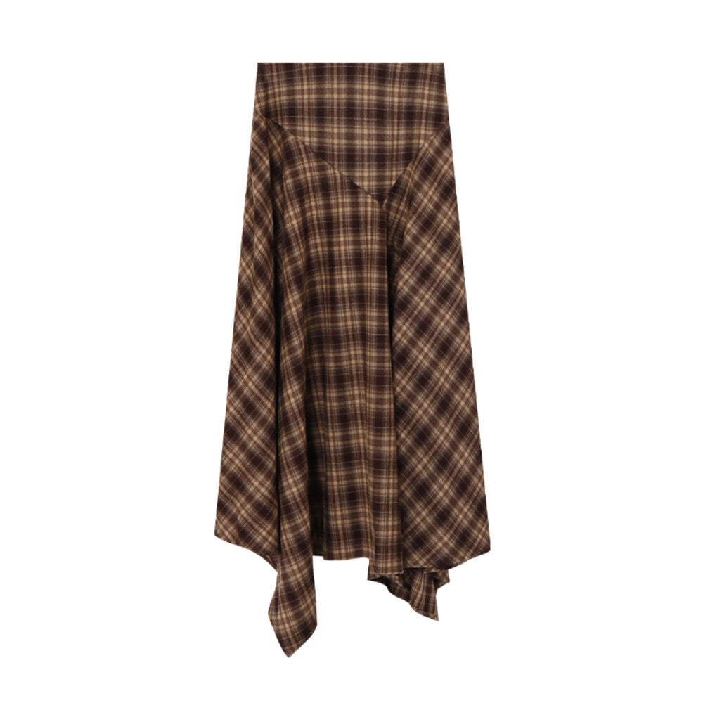 AIXILI Vintage Plaid Asymmetrical Patchwork A-Line Skirt