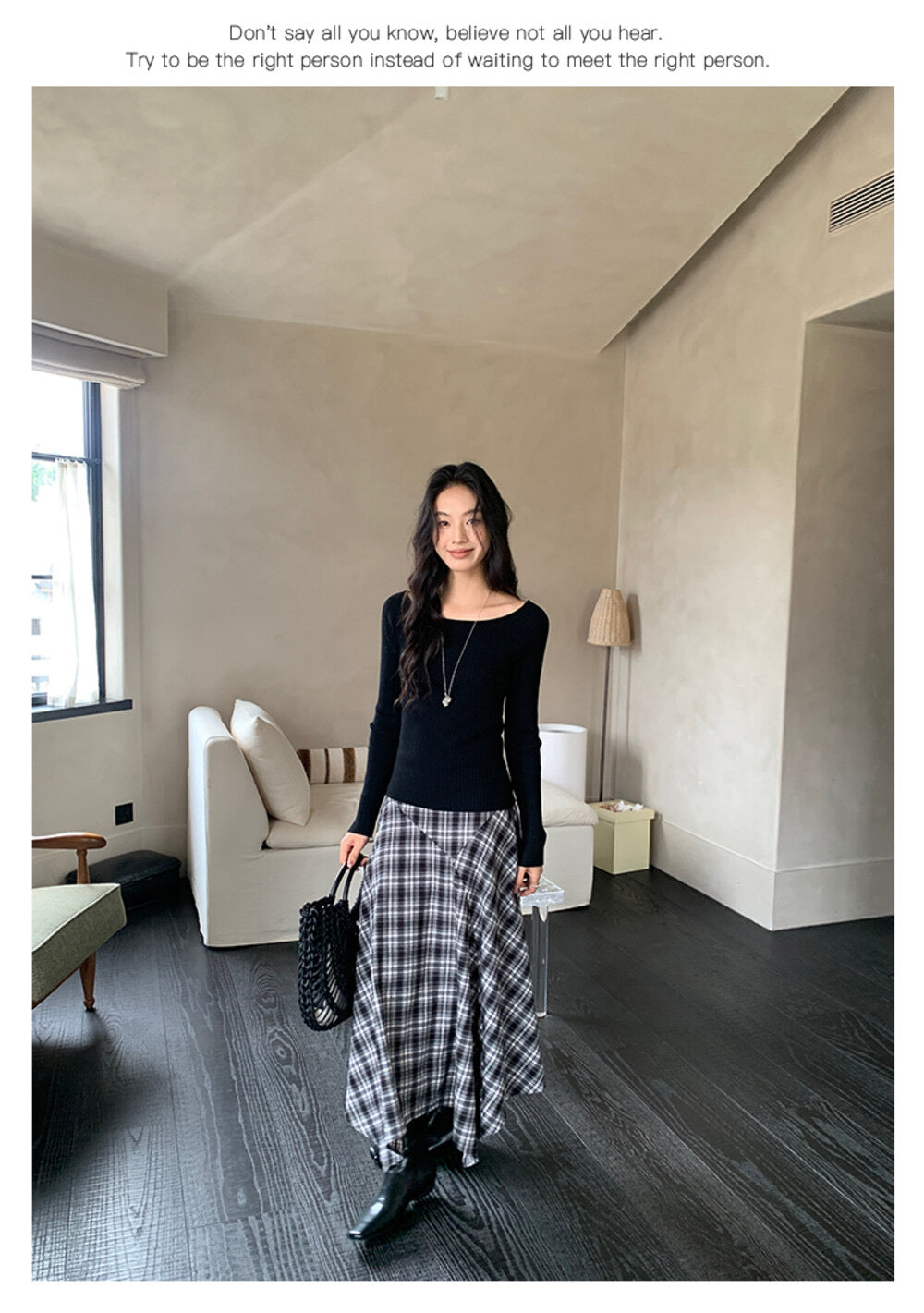 AIXILI Vintage Plaid Asymmetrical Patchwork A-Line Skirt