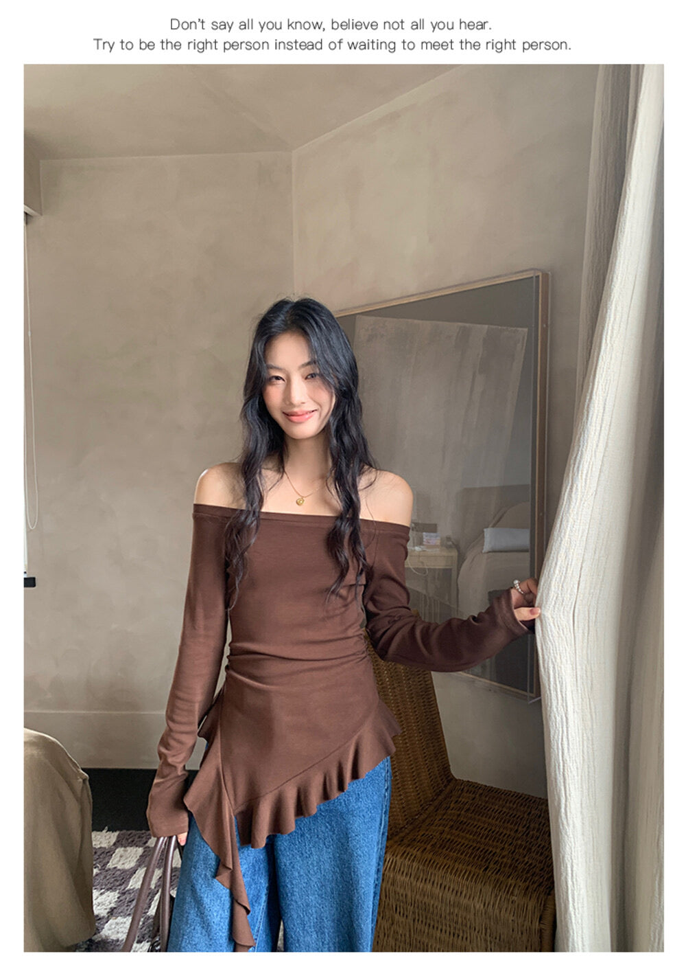 AIXILI Asymmetrical Hem Slim-Fit Knit Top