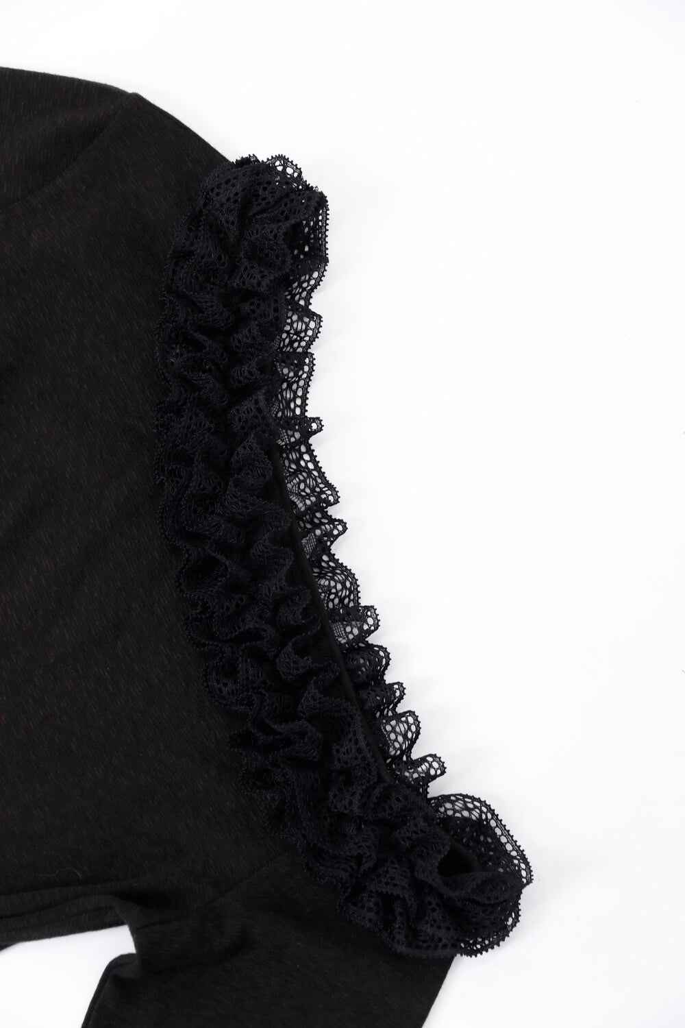 AIXILI Asymmetrical Lace Panel Waist-Tie Knit Top