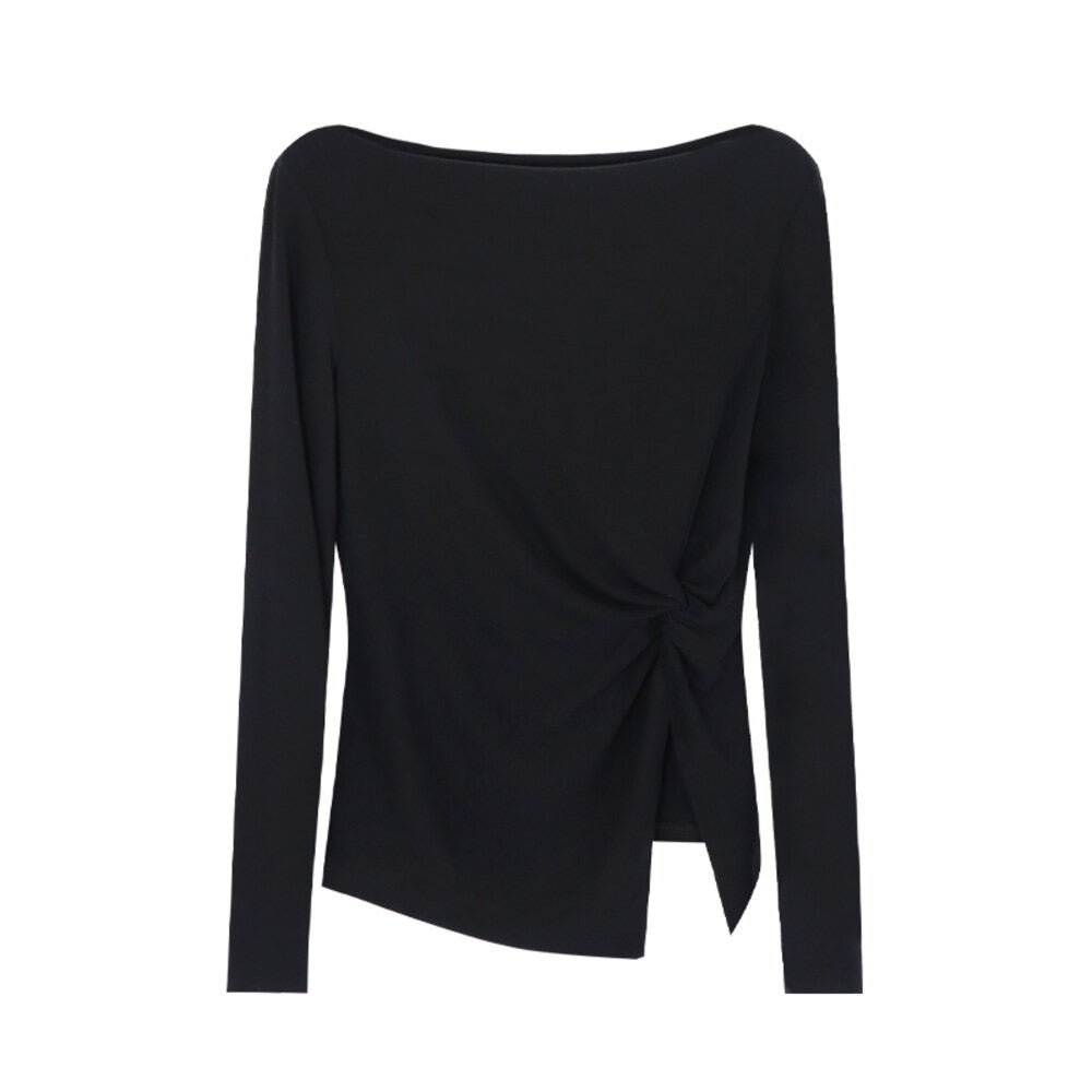 AIXILI Twist-Front Slim-Fit Knit Long Sleeve Top