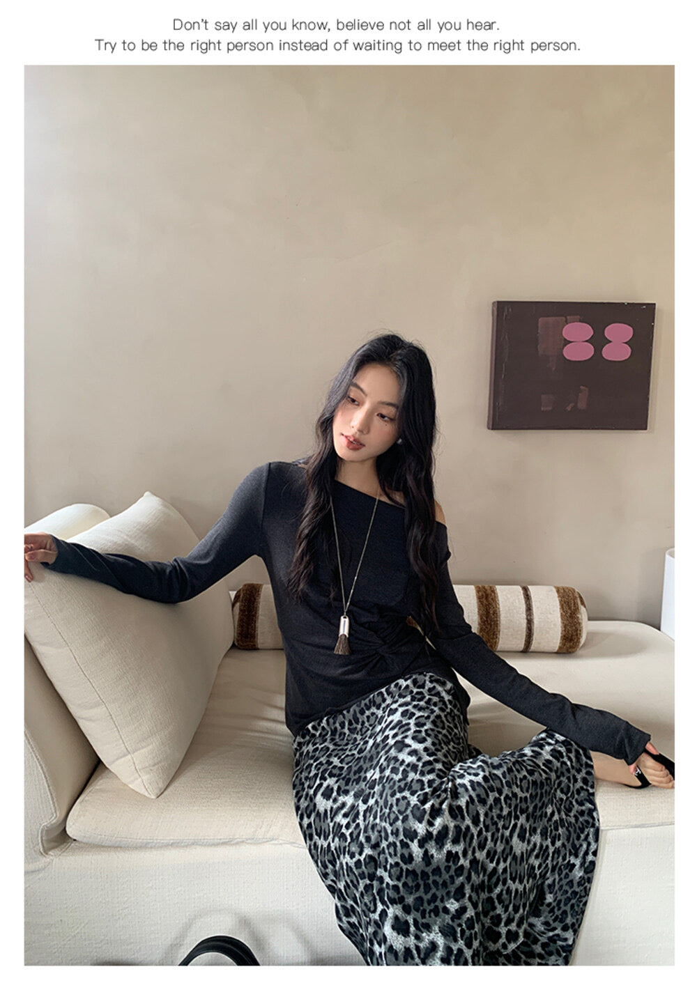 AIXILI Twist-Front Slim-Fit Knit Long Sleeve Top