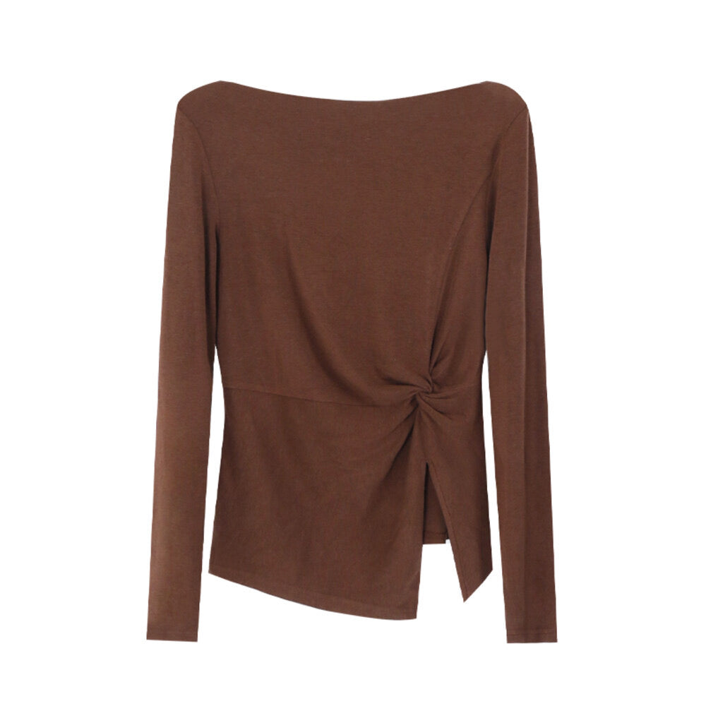 AIXILI Twist-Front Slim-Fit Knit Long Sleeve Top
