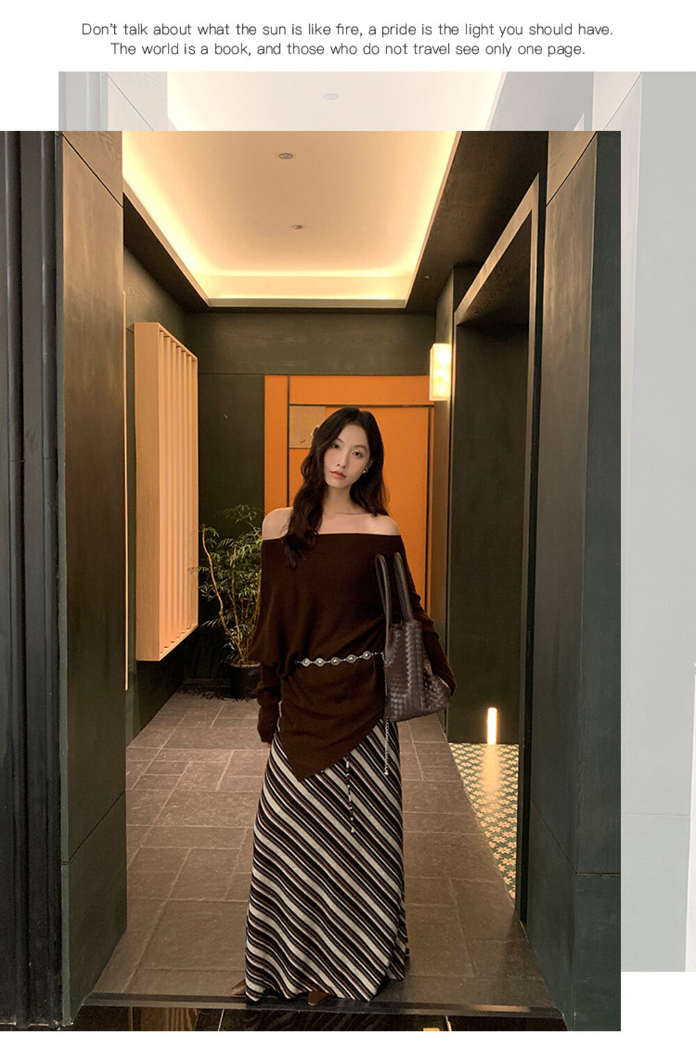 AIXILI Striped Drape High-Waist Maxi Skirt