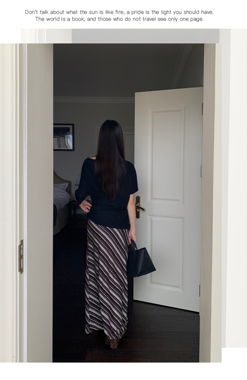 AIXILI Striped Drape High-Waist Maxi Skirt