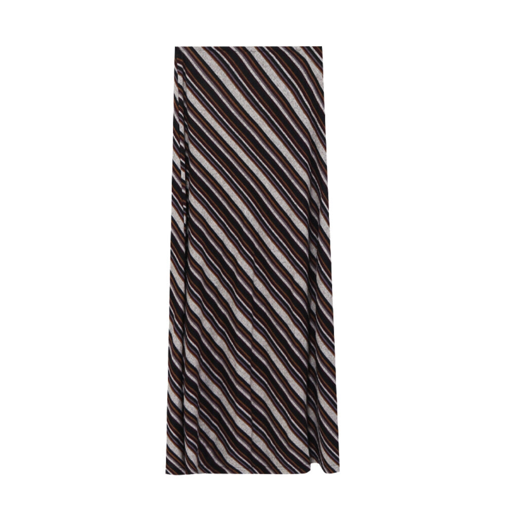 AIXILI Striped Drape High-Waist Maxi Skirt