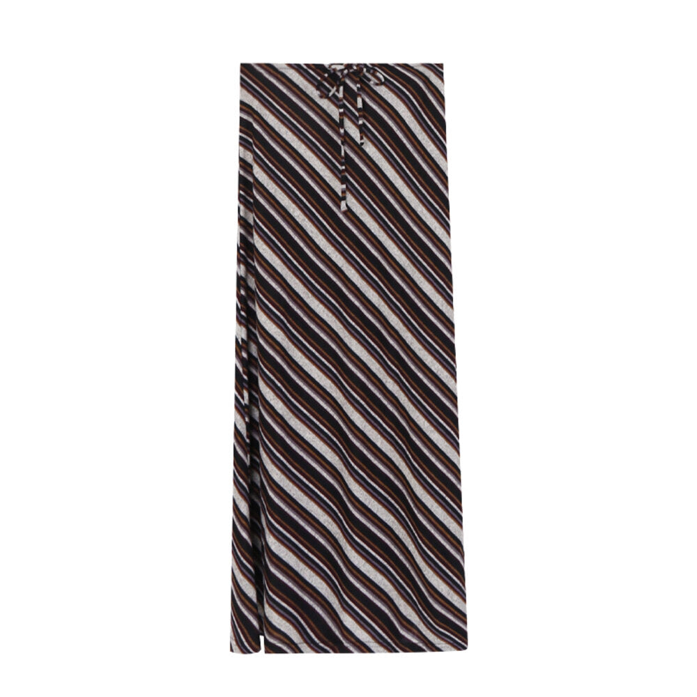 AIXILI Striped Drape High-Waist Maxi Skirt