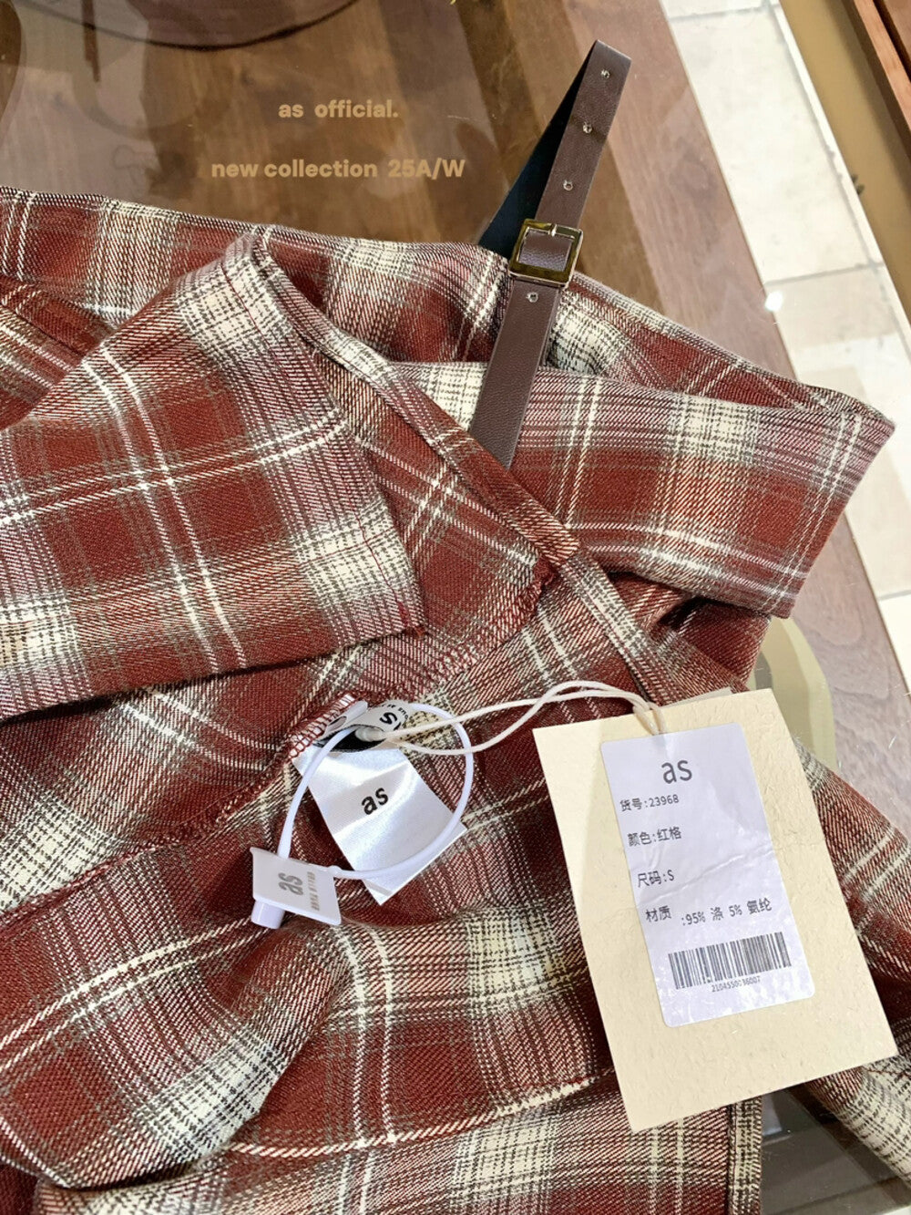 AS OFFICIAL Off-Shoulder Plaid Brushed Shirt Top