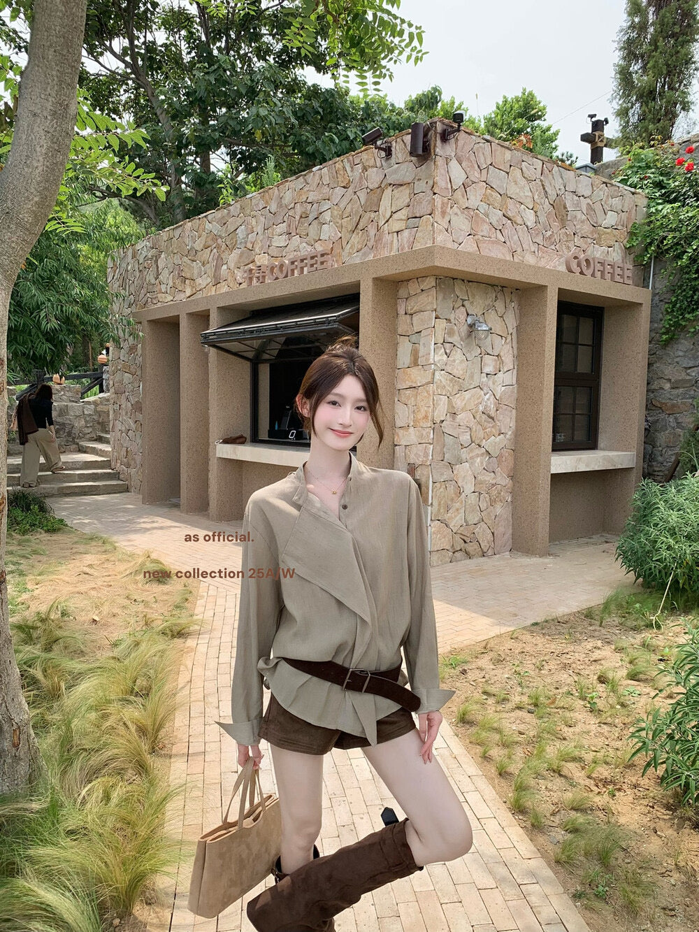 AS OFFICIAL Ruffled High-Neck Tie Blouse