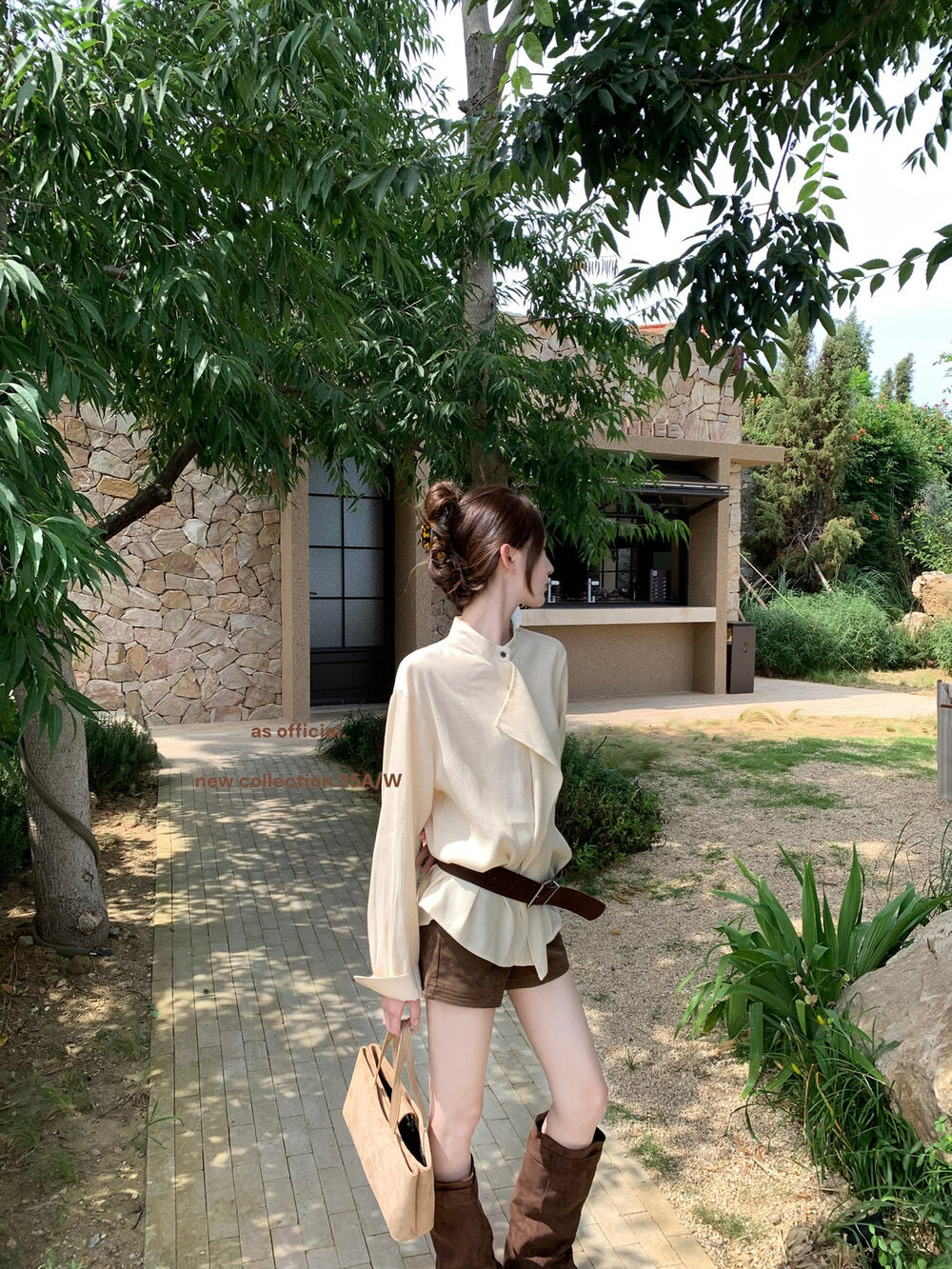 AS OFFICIAL Ruffled High-Neck Tie Blouse