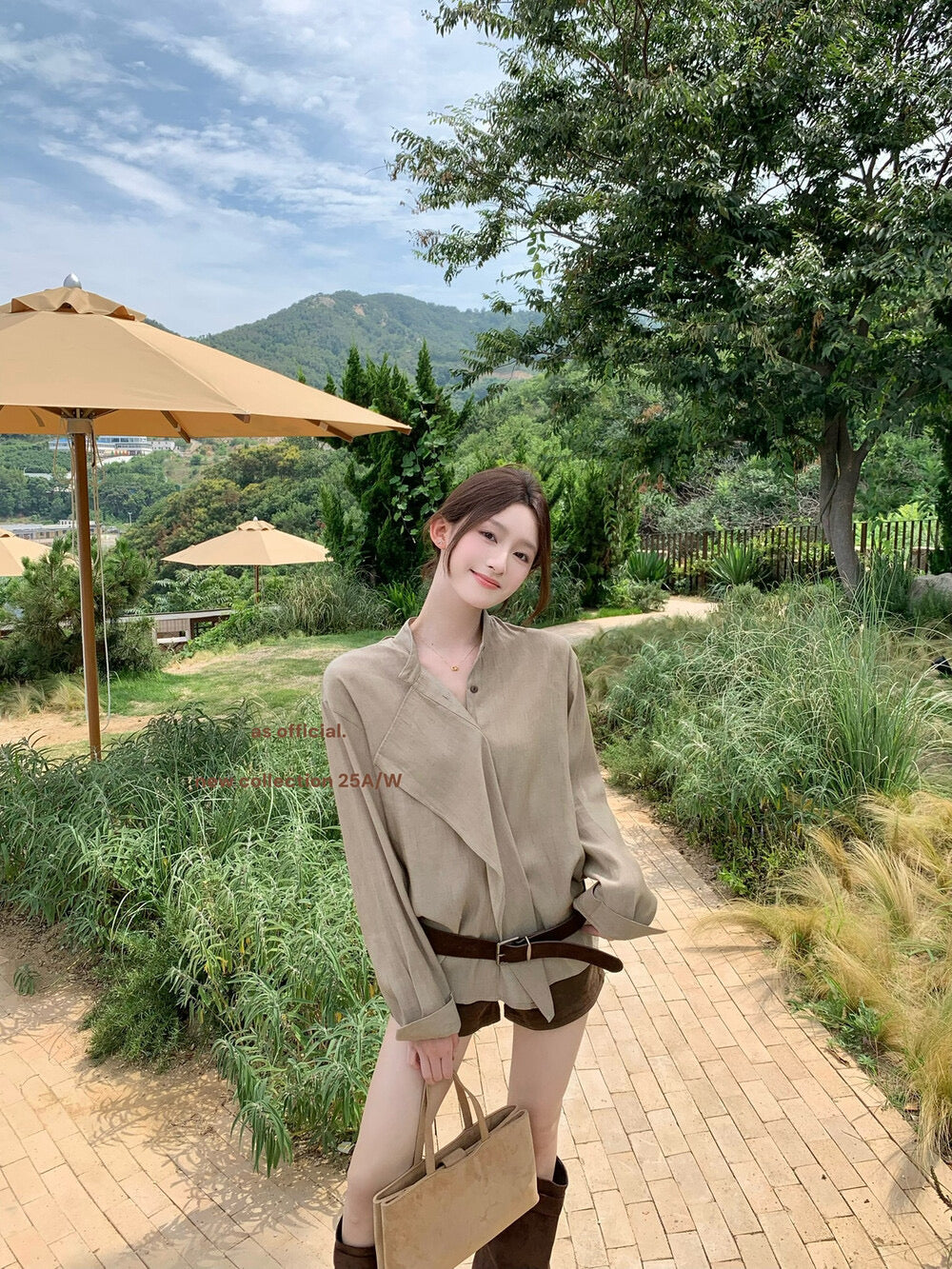 AS OFFICIAL Ruffled High-Neck Tie Blouse