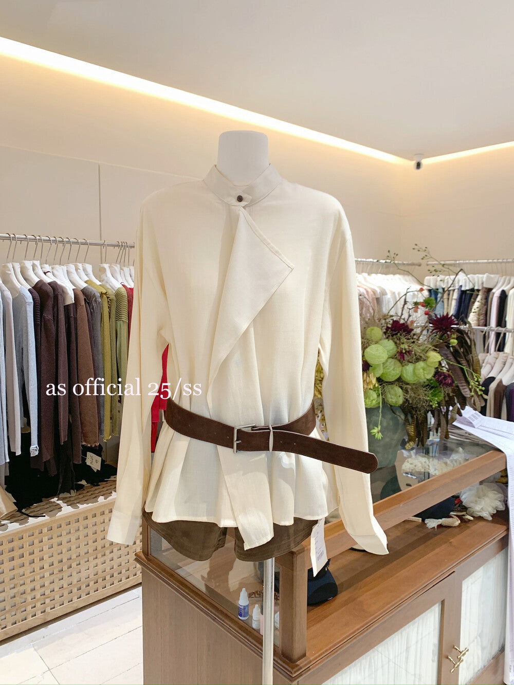 AS OFFICIAL Ruffled High-Neck Tie Blouse