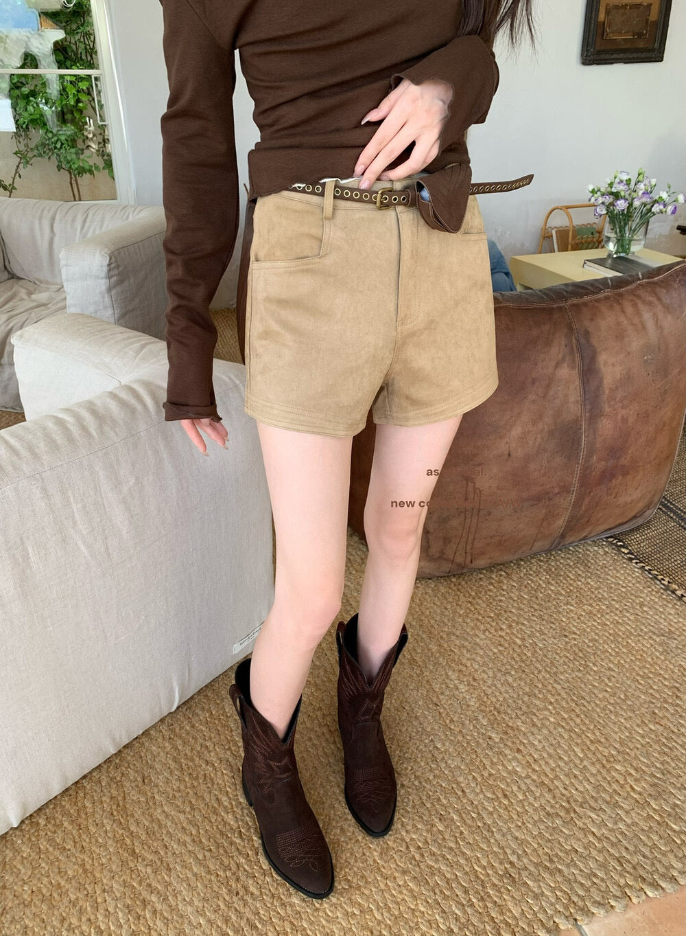 AS OFFICIAL Vintage Suede Belted Shorts