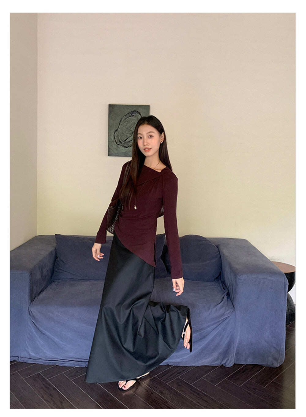 AIXILI Twist-Knot Asym Hem Slim Fit Knit Top