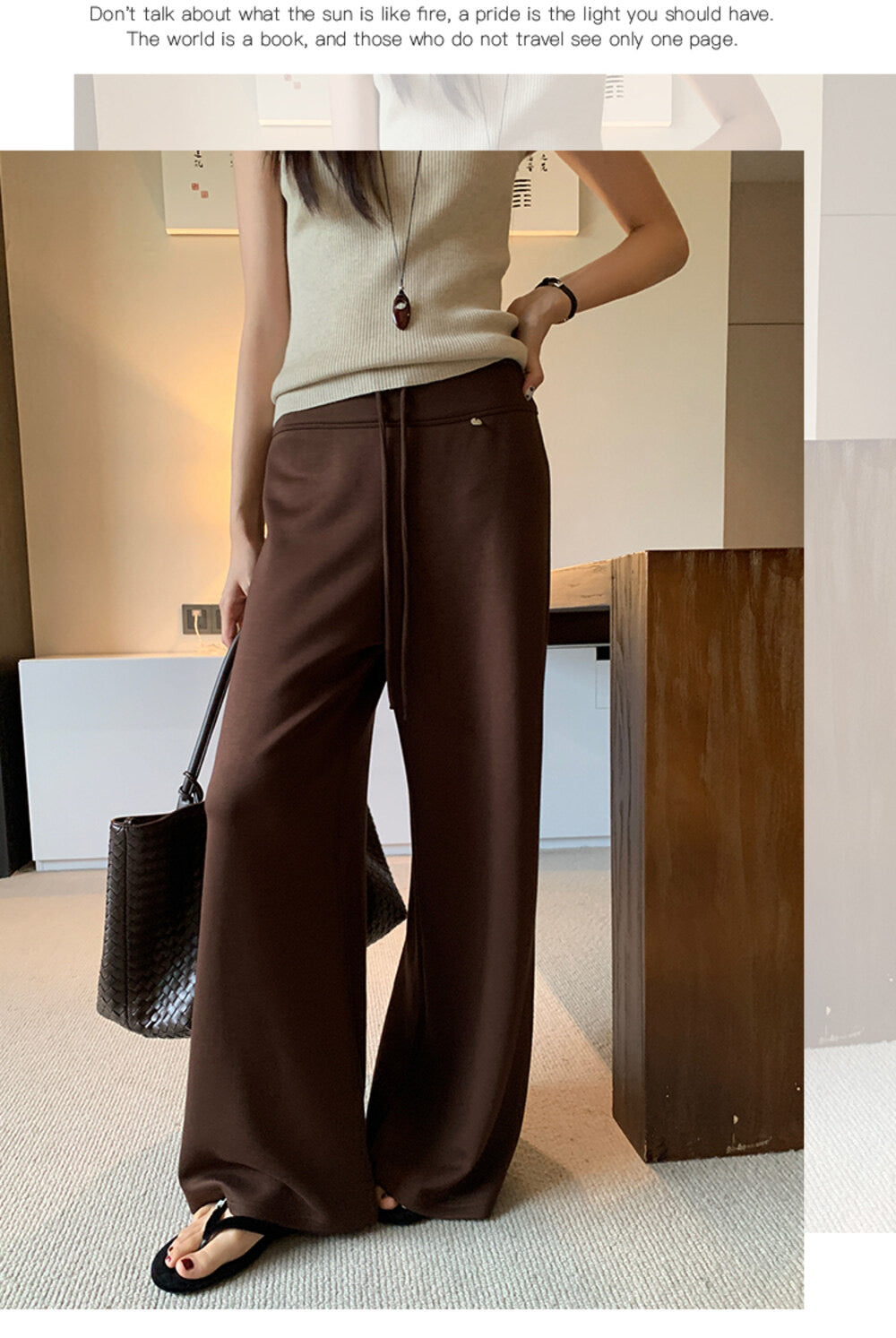 AIXILI Relaxed Drape Wide-Leg Drawstring Pants