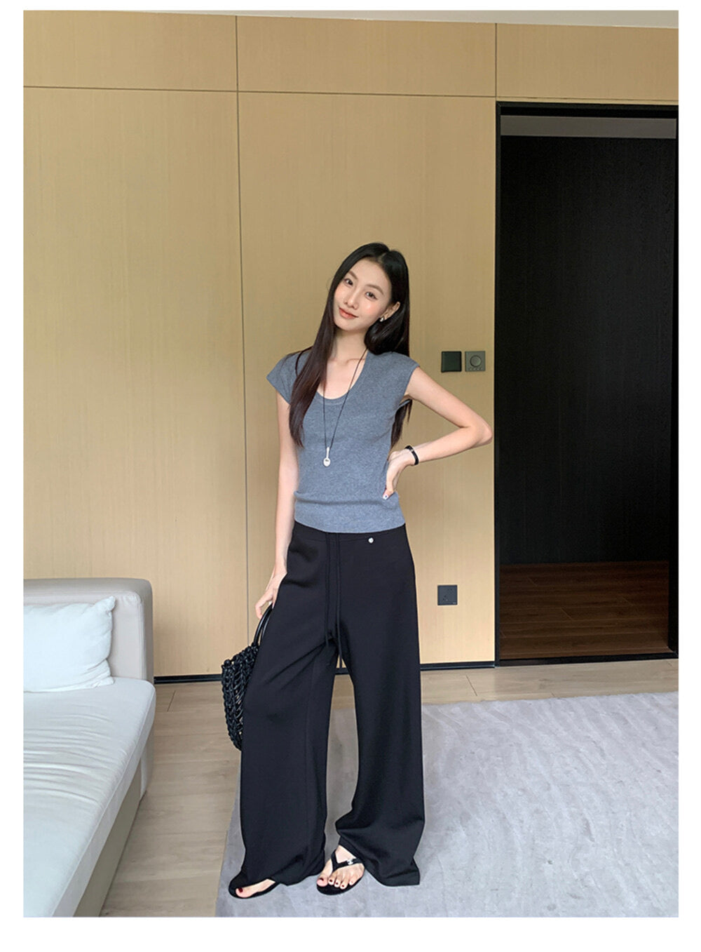 AIXILI Relaxed Drape Wide-Leg Drawstring Pants