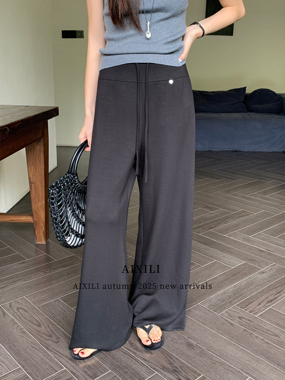 AIXILI Relaxed Drape Wide-Leg Drawstring Pants