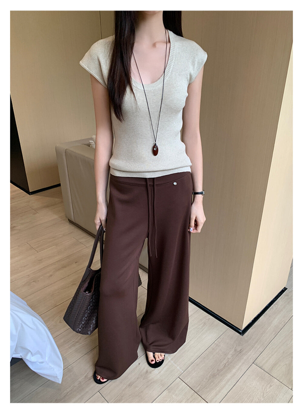 AIXILI Relaxed Drape Wide-Leg Drawstring Pants