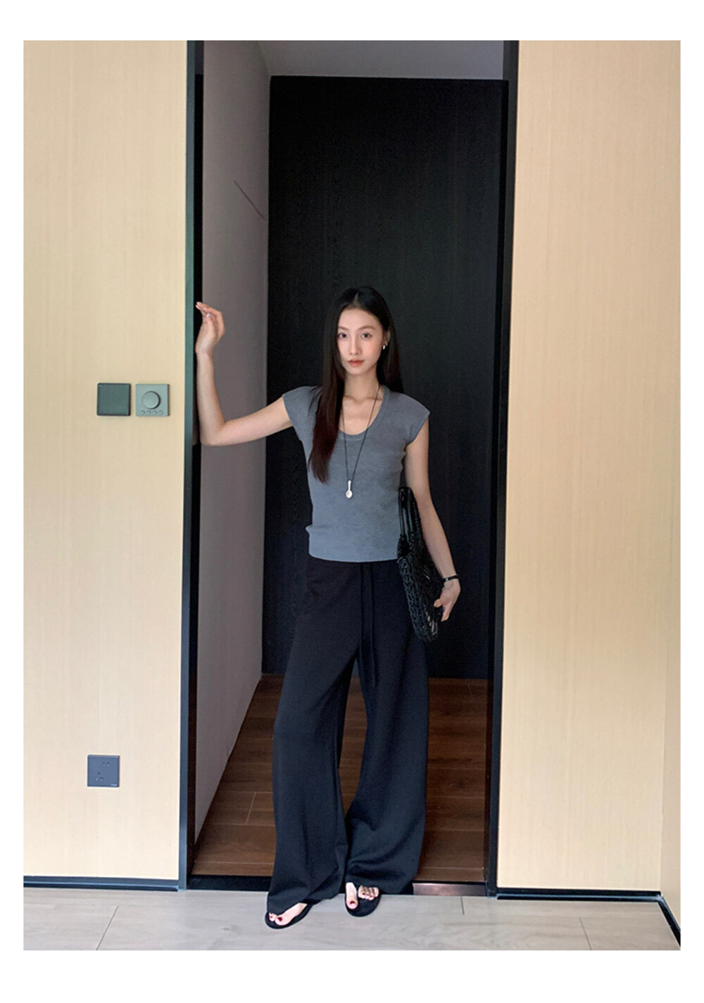 AIXILI Relaxed Drape Wide-Leg Drawstring Pants