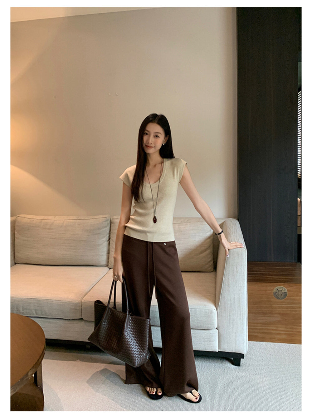 AIXILI Relaxed Drape Wide-Leg Drawstring Pants