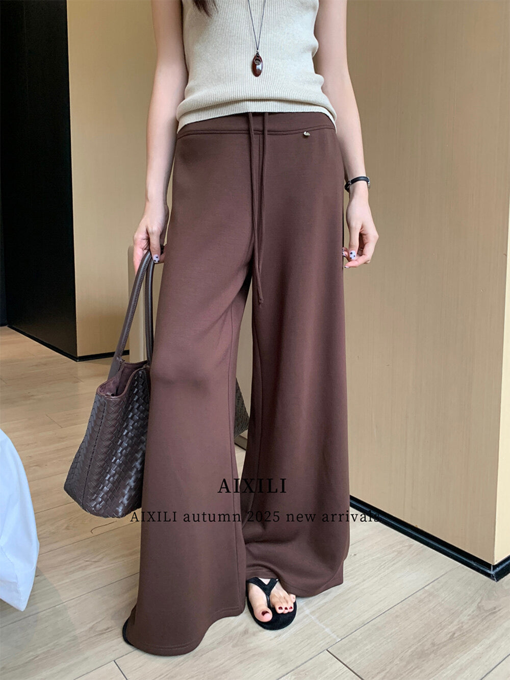 AIXILI Relaxed Drape Wide-Leg Drawstring Pants
