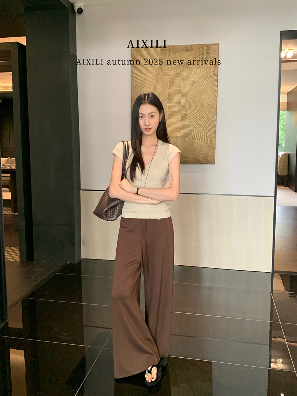 AIXILI Relaxed Drape Wide-Leg Drawstring Pants