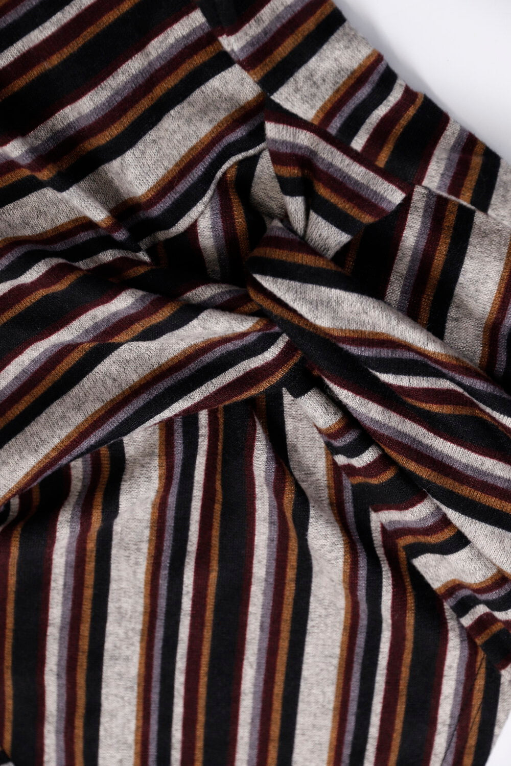 AIXILI Retro Stripe Drape-Hem Tie-Waist Knit Top