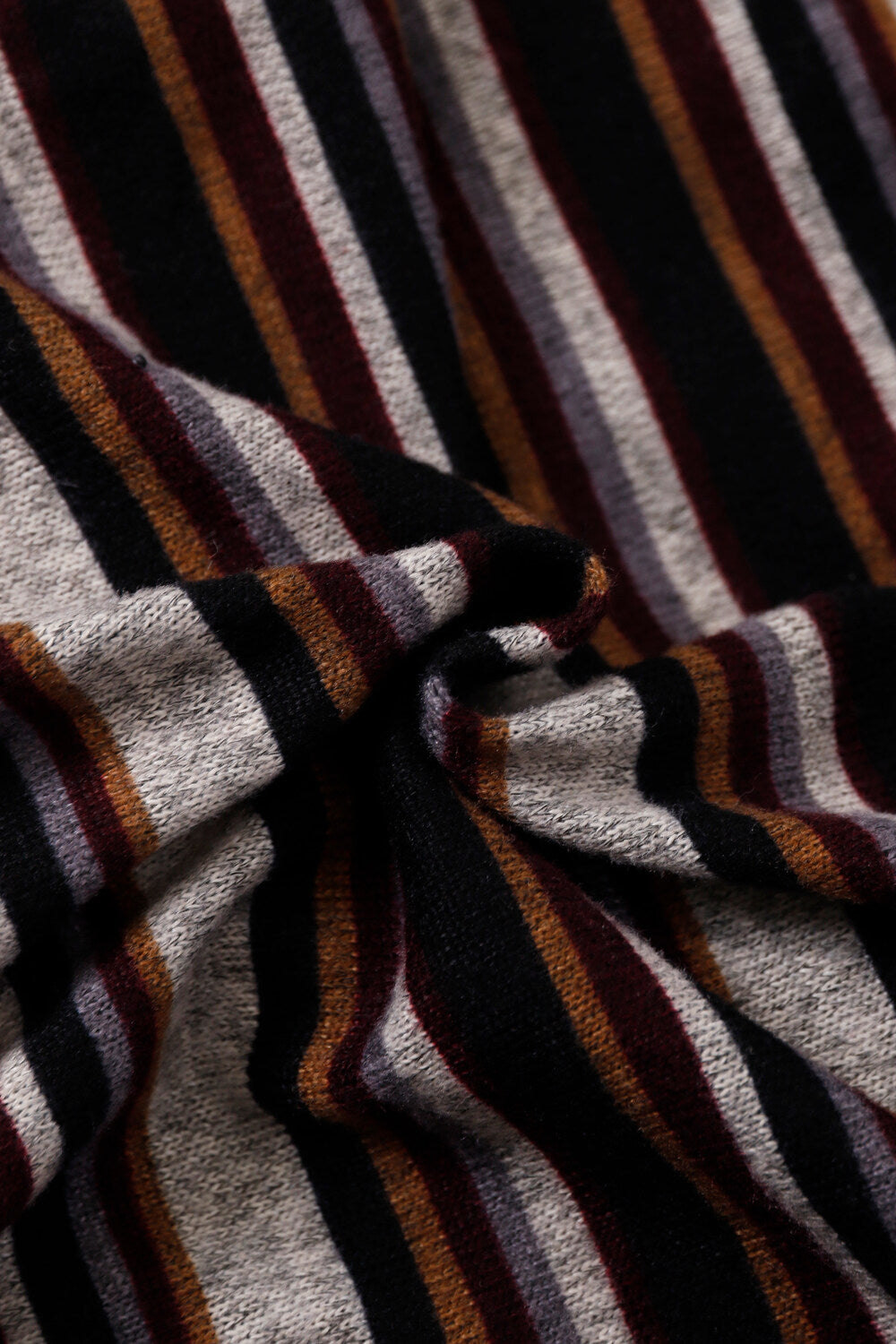 AIXILI Retro Stripe Drape-Hem Tie-Waist Knit Top