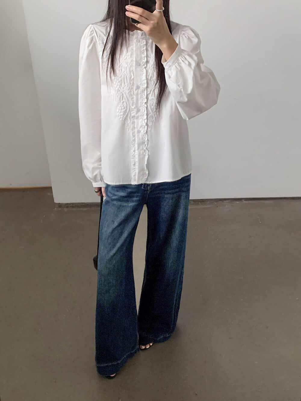 APXIVI Retro High-Waist Flared Hem Denim Pants