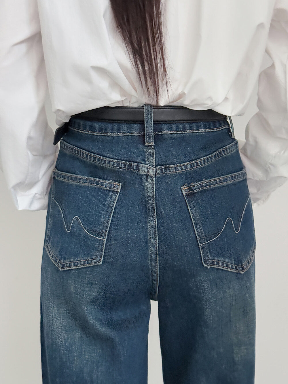APXIVI Retro High-Waist Flared Hem Denim Pants