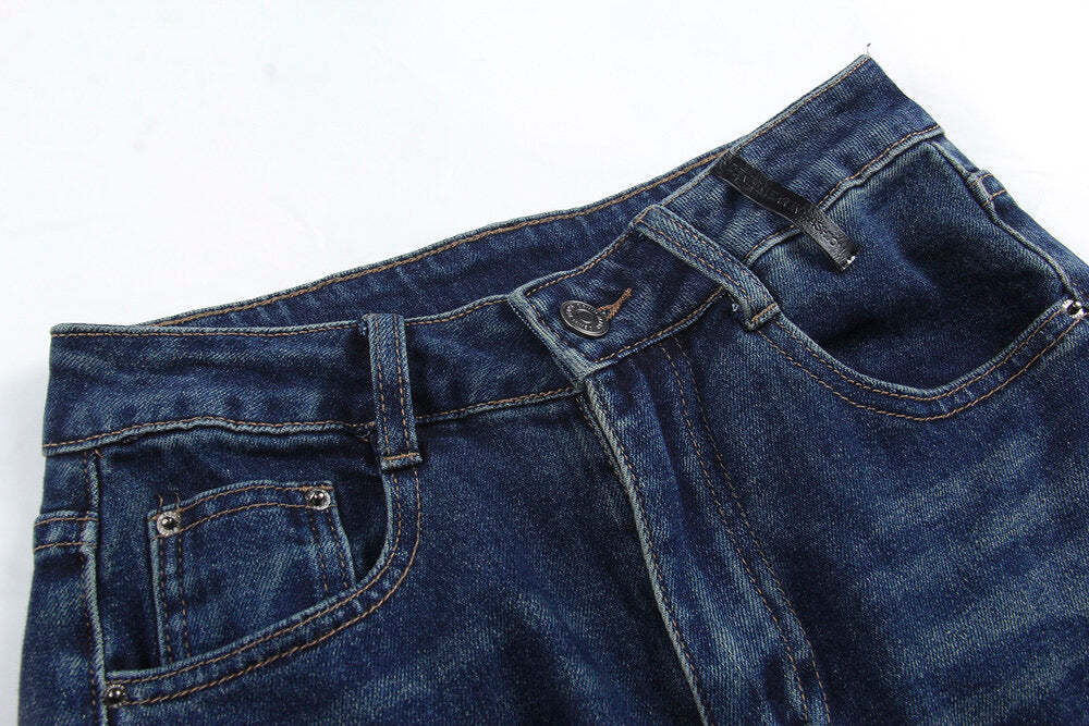 APXIVI Retro High-Waist Flared Hem Denim Pants
