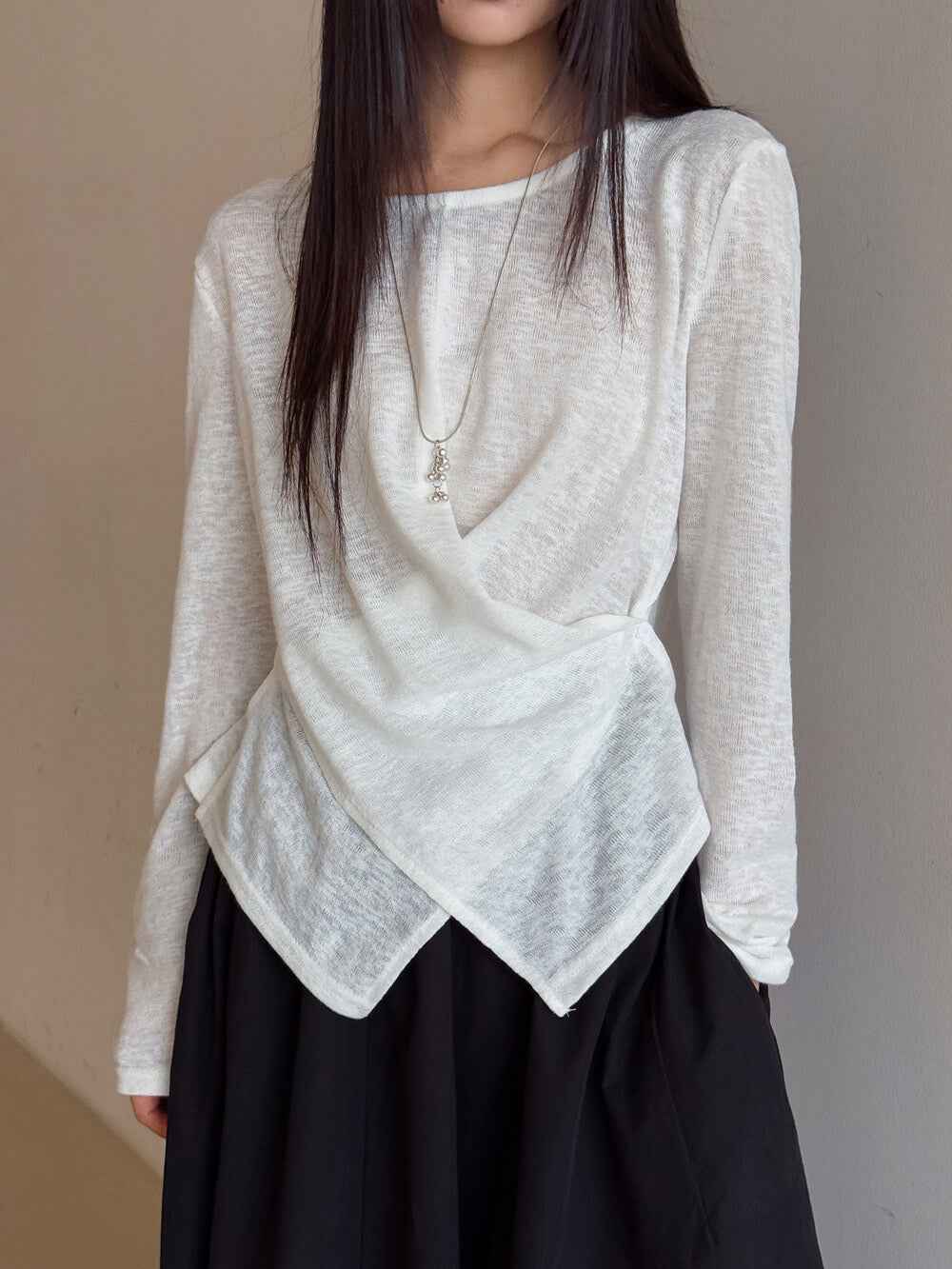 APXIVI Cross-Waist Round Neck Long-Sleeve Tee