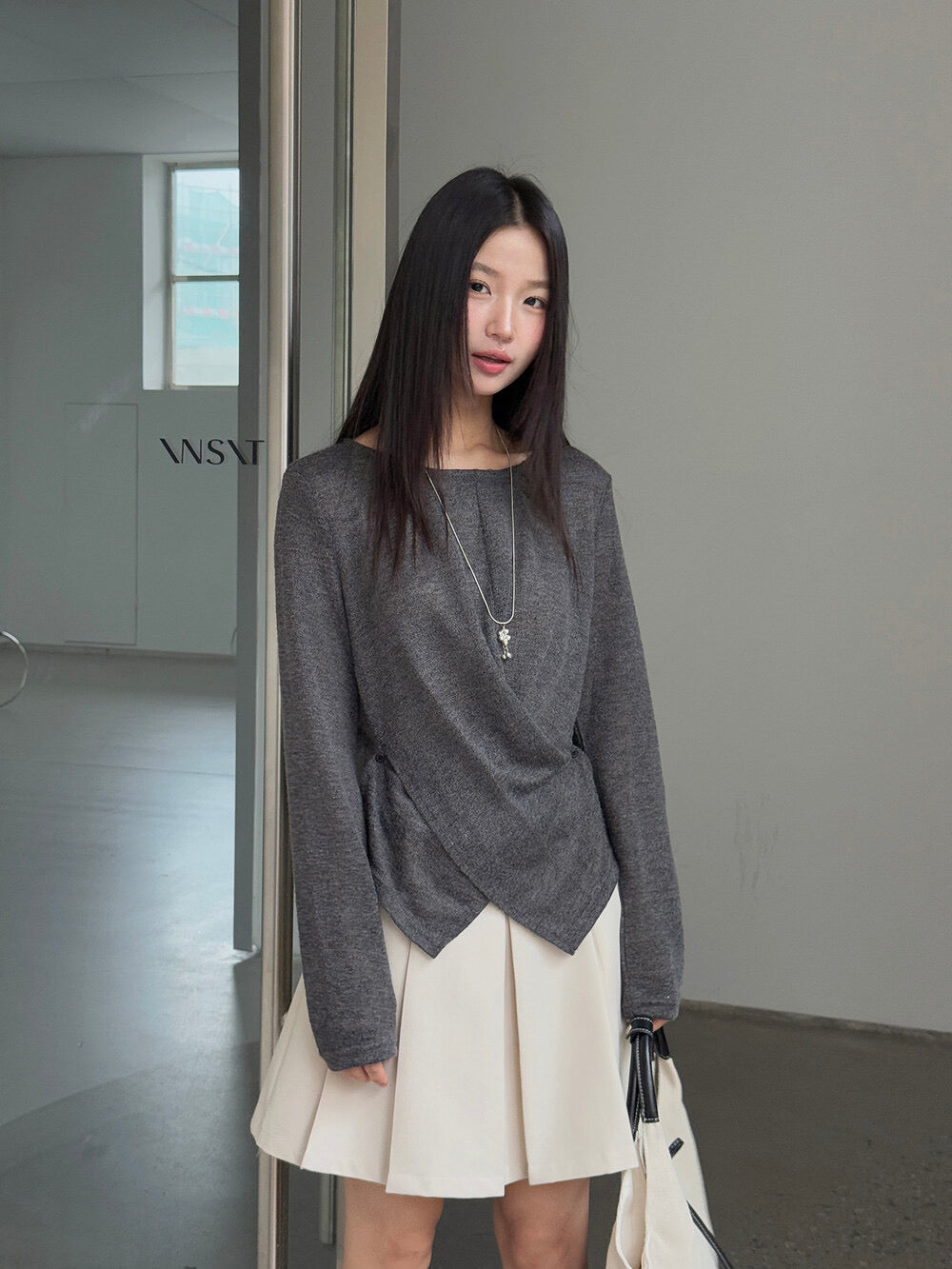 APXIVI Cross-Waist Round Neck Long-Sleeve Tee