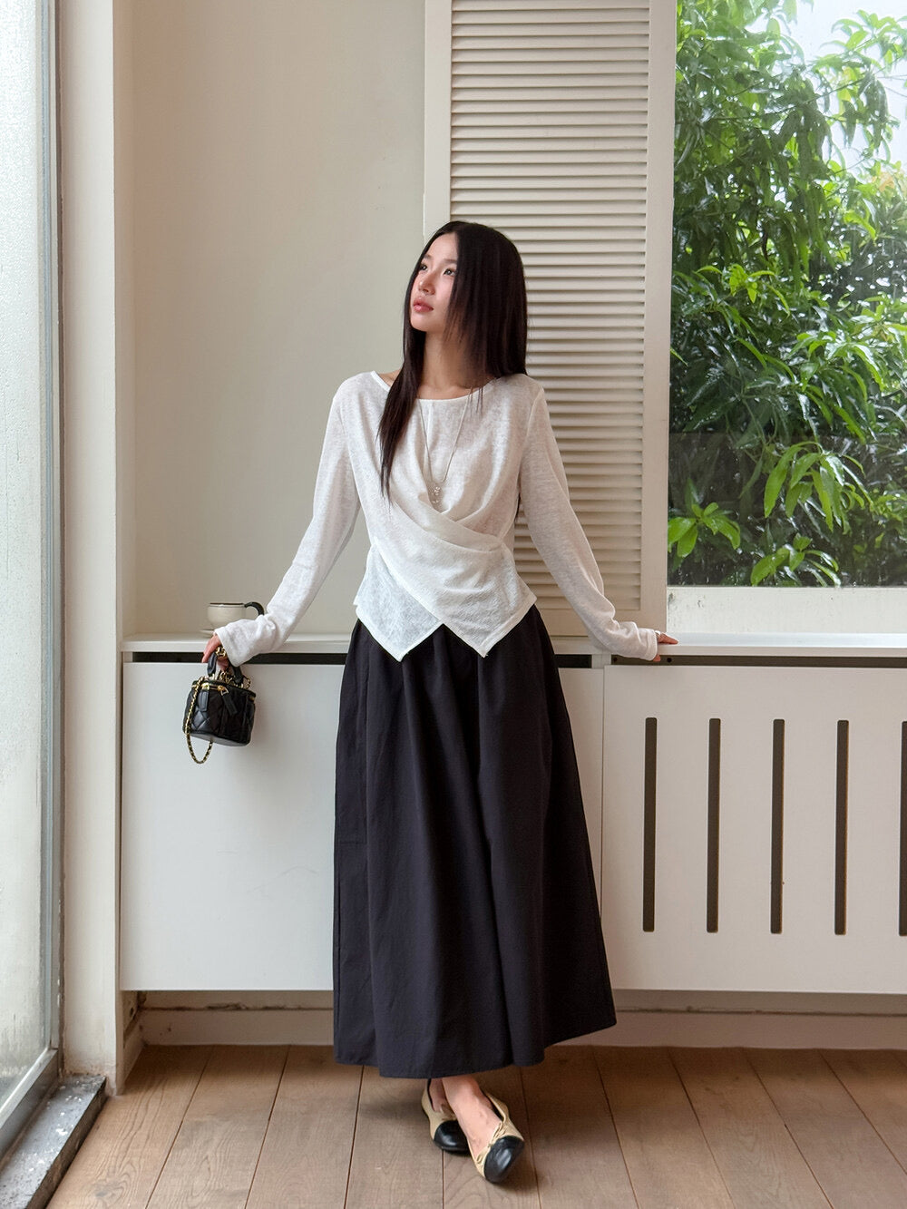 APXIVI Cross-Waist Round Neck Long-Sleeve Tee