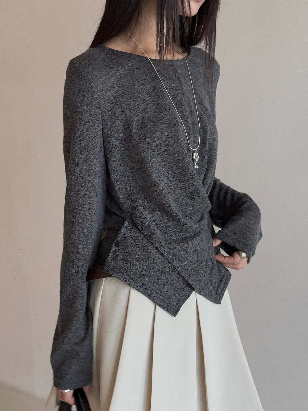 APXIVI Cross-Waist Round Neck Long-Sleeve Tee